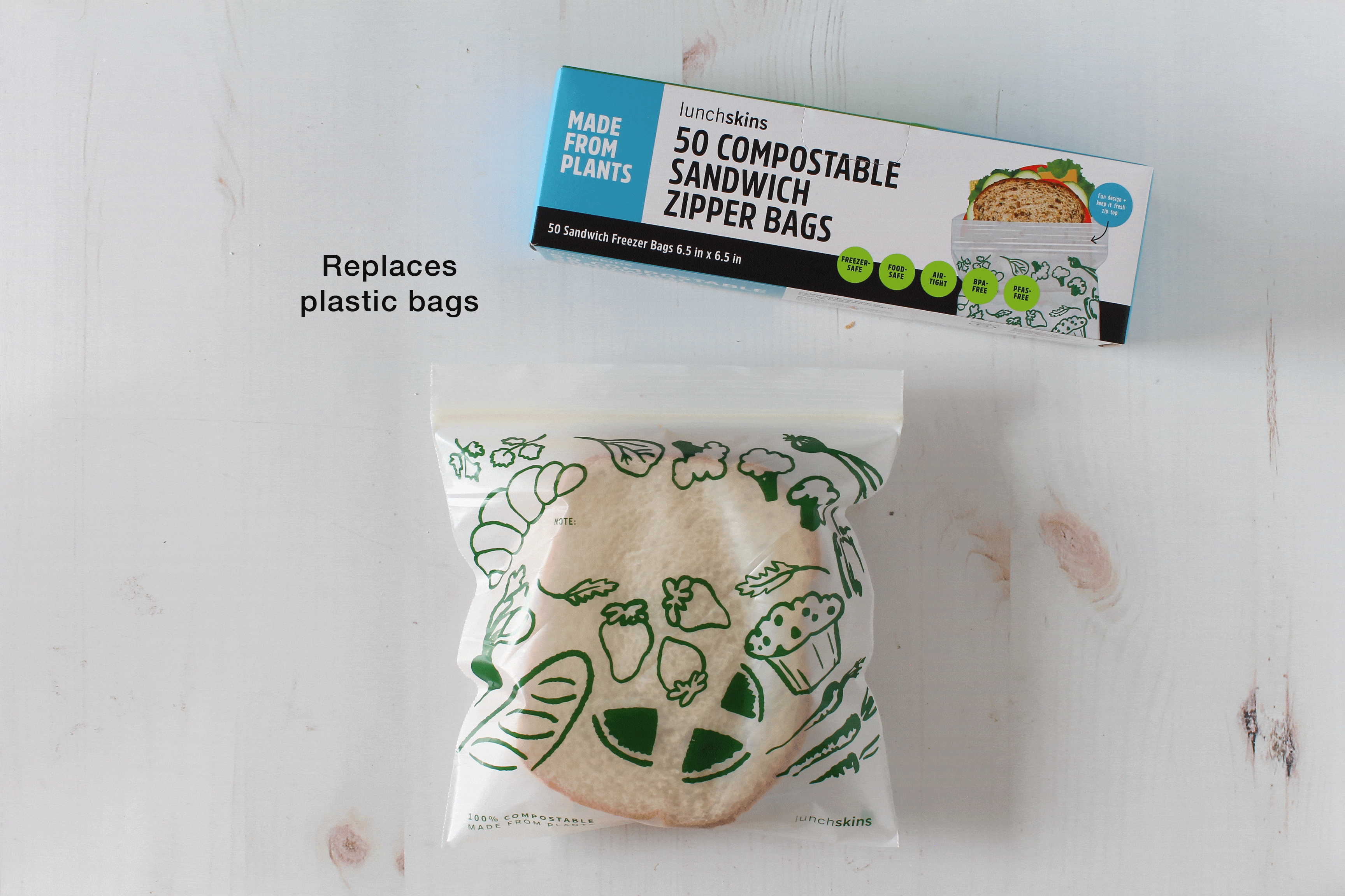 Image of Ziptop Compostable Freezer-Safe Sandwich Storage Bags - Lunchskins